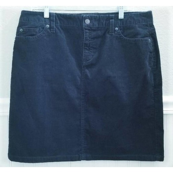 L.L. Bean Dresses & Skirts - L.L Bean Navy Blue Pinwale Corduroy Utilty Knee Skirt Cotton Stretch 5 Pocket 14